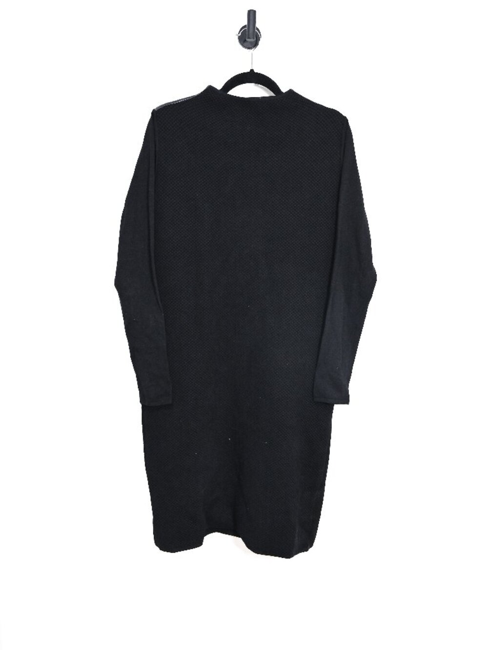 Max Mara Large Black Quilted Sweater Dress with Leather Trim Shoulders